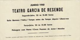 Cartaz de espetáculo - Teatro Garcia de Resende - junho/1981