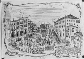 Reprodução de um desenho historiado da Praça do Giraldo